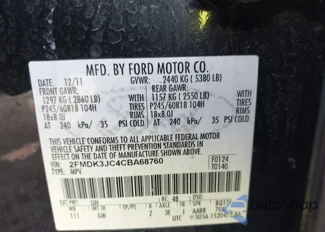 2012 Ford Edge Sel from USA, damaged, VIN 2FMDK3JC4CBA68760